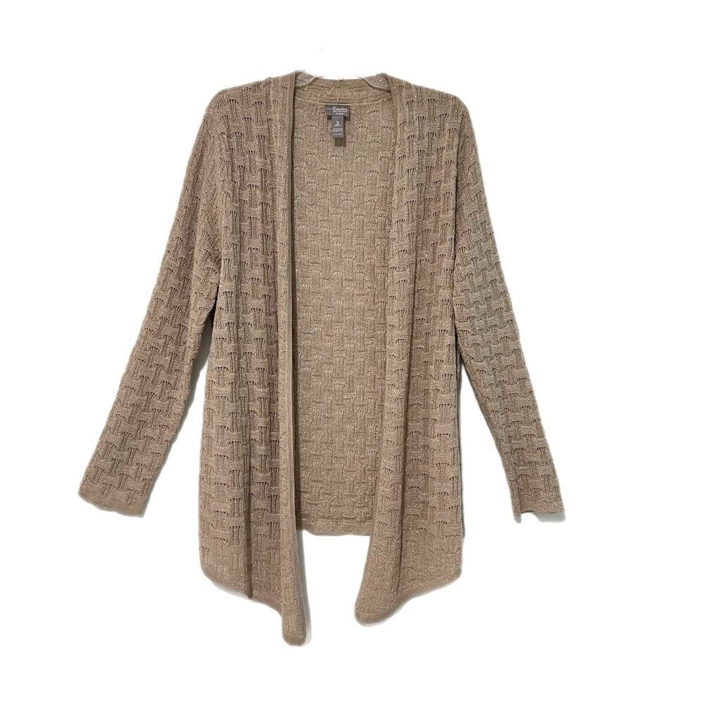 Chico’s Travelers Womens 3 Textured Cardigan Size XL Metallic Open Front